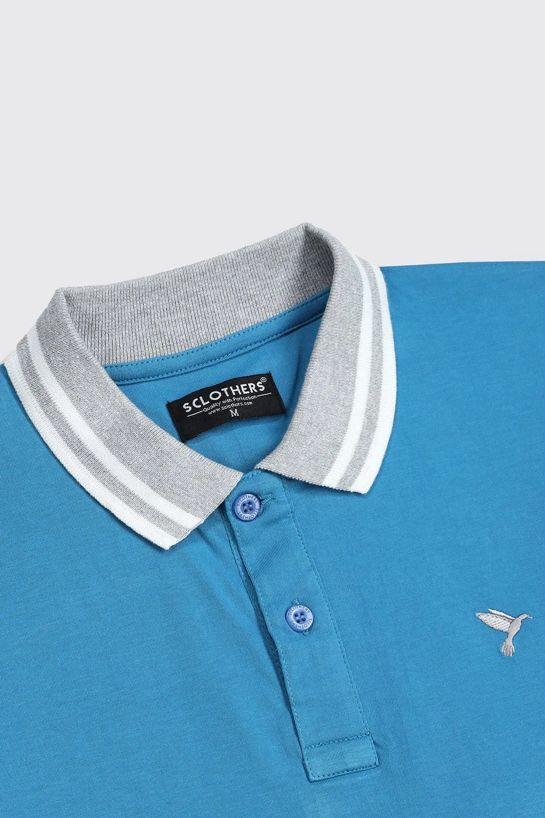 Saxony Blue Contrast Embroidered Polo Shirt (Plus Size) - A23 - MP0204P