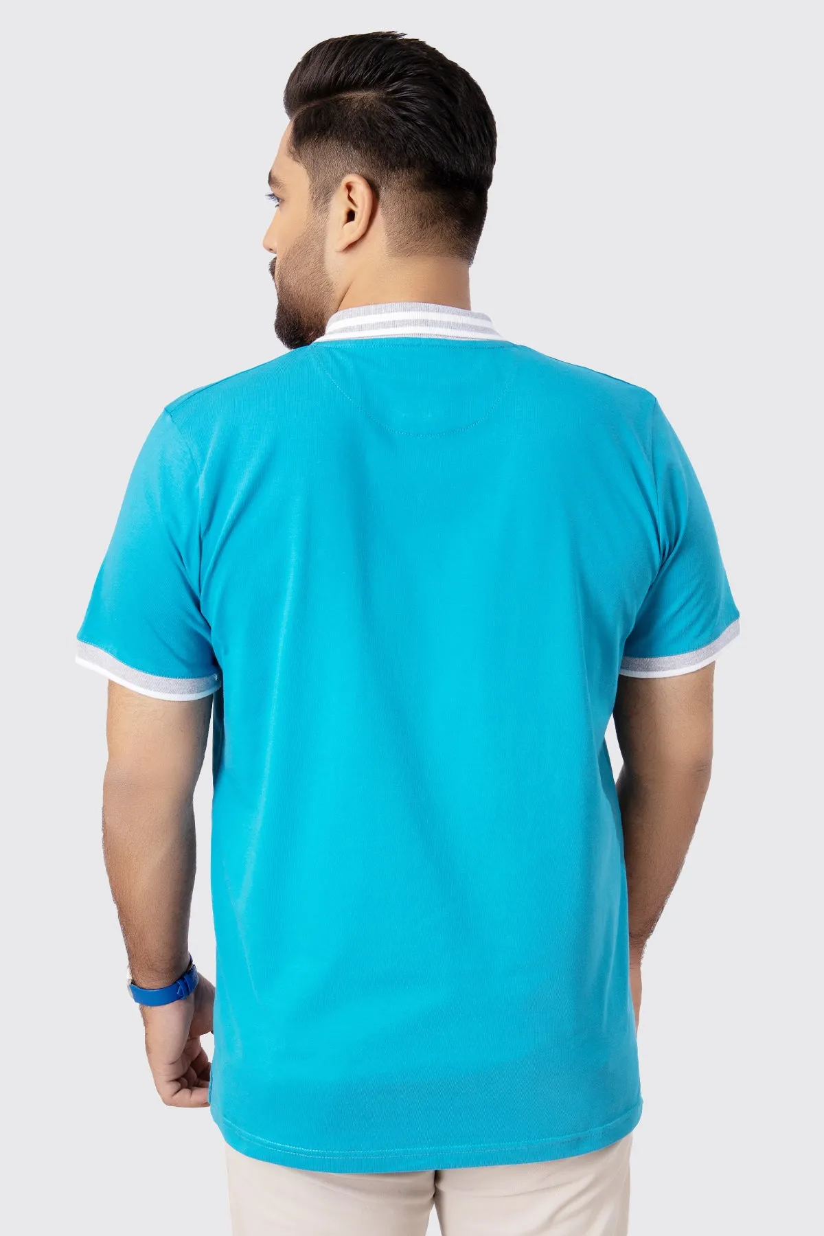 Saxony Blue Contrast Embroidered Polo Shirt (Plus Size) - A23 - MP0204P