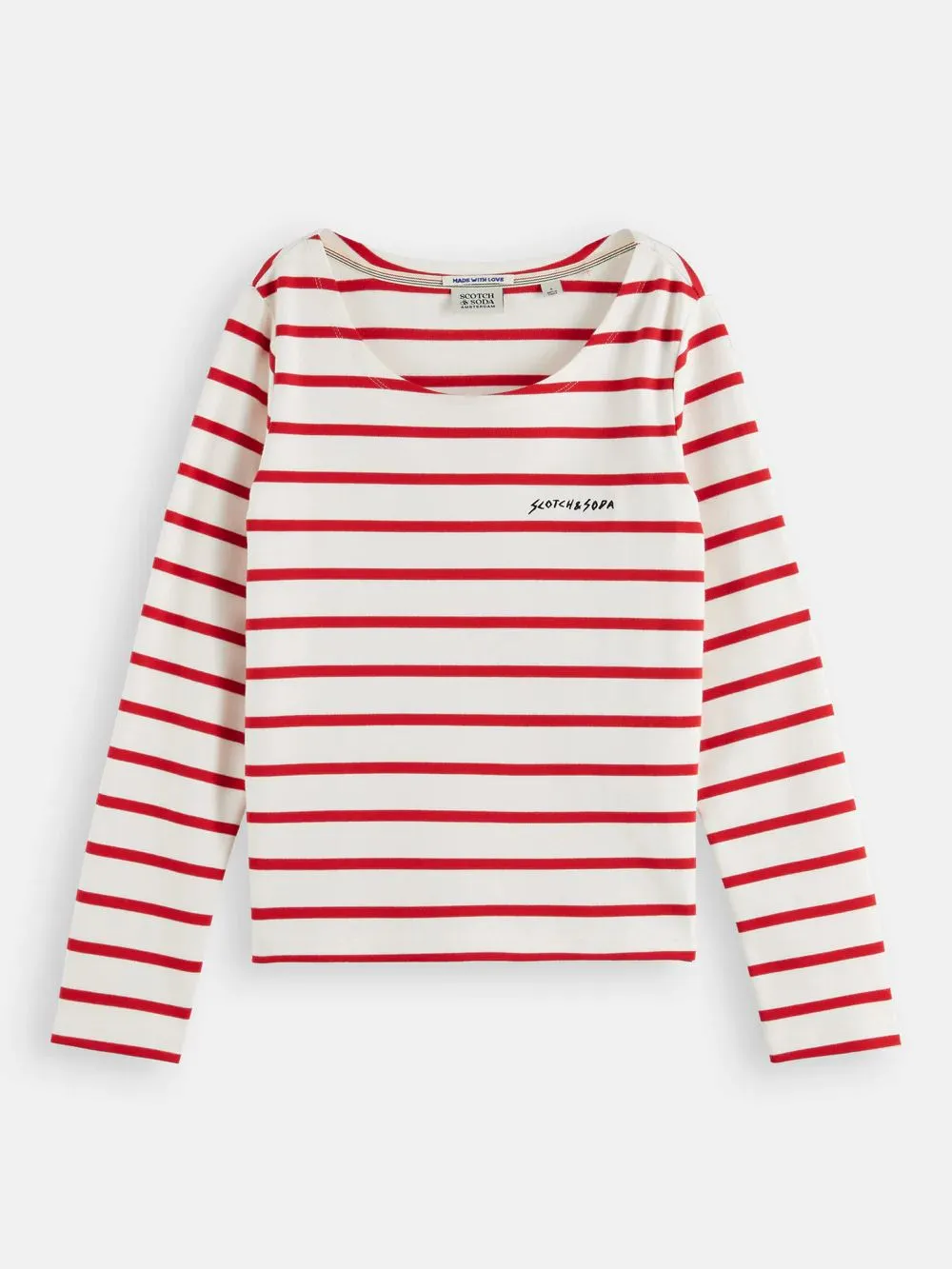 Scotch & Soda Breton Stripe Longsleeve T-shirt - Off White/Amp Red
