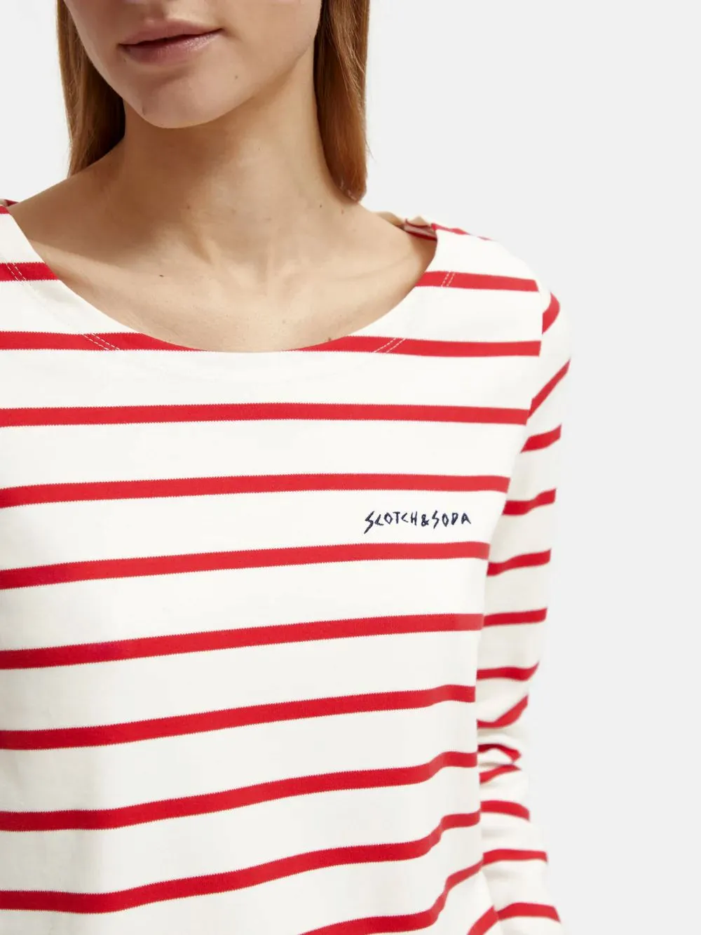 Scotch & Soda Breton Stripe Longsleeve T-shirt - Off White/Amp Red