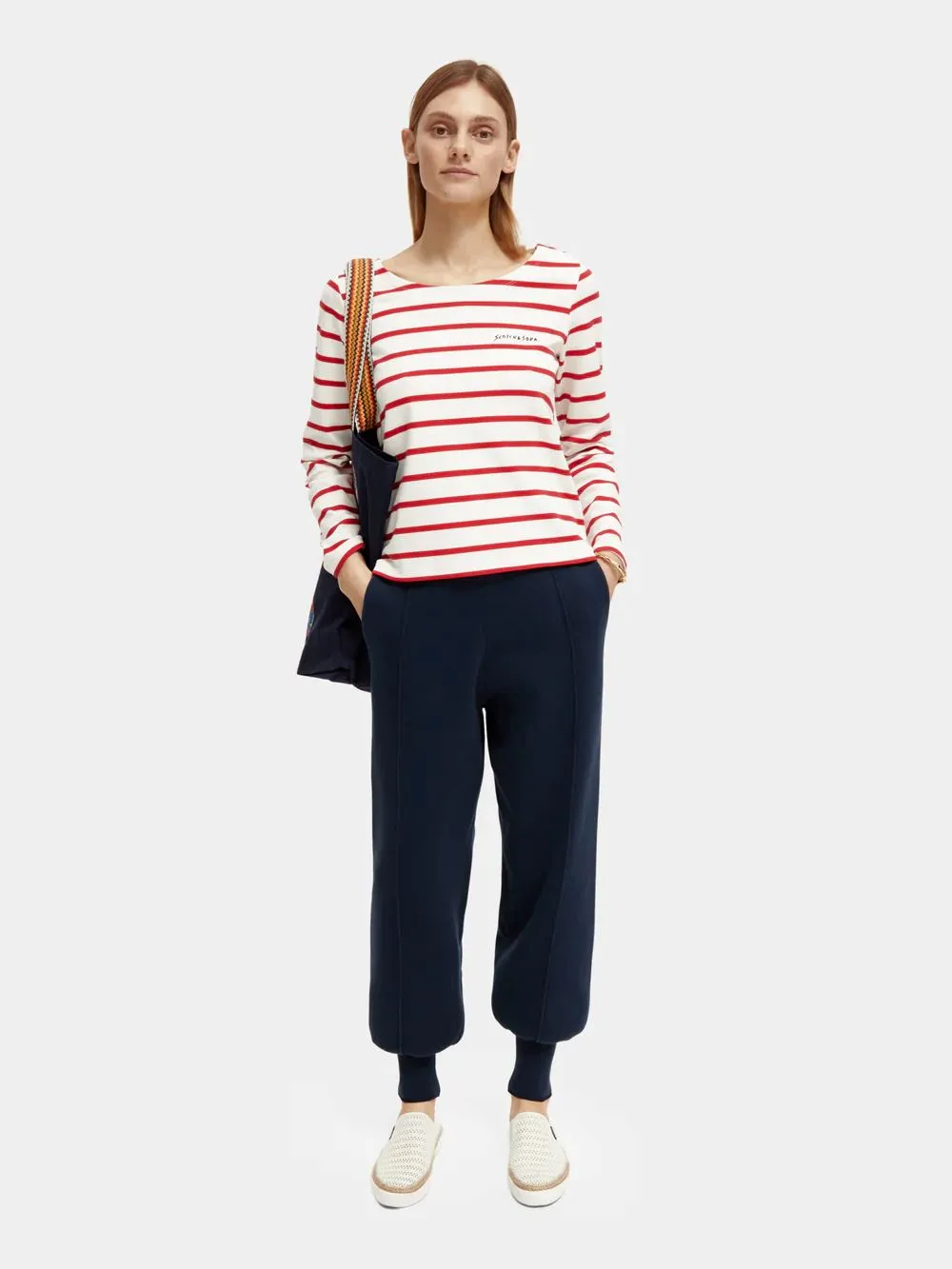 Scotch & Soda Breton Stripe Longsleeve T-shirt - Off White/Amp Red