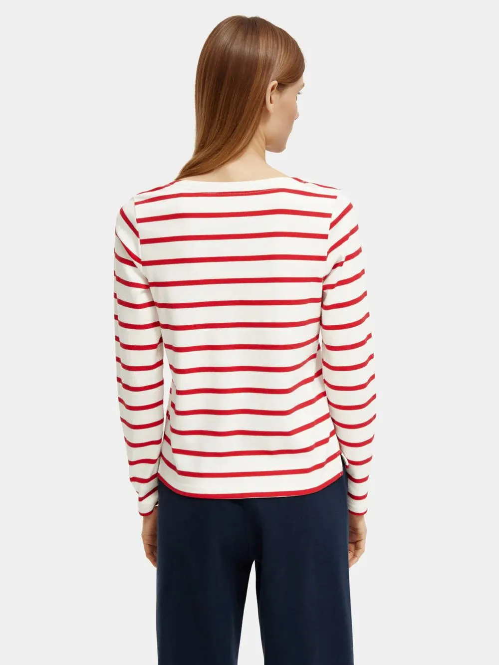 Scotch & Soda Breton Stripe Longsleeve T-shirt - Off White/Amp Red