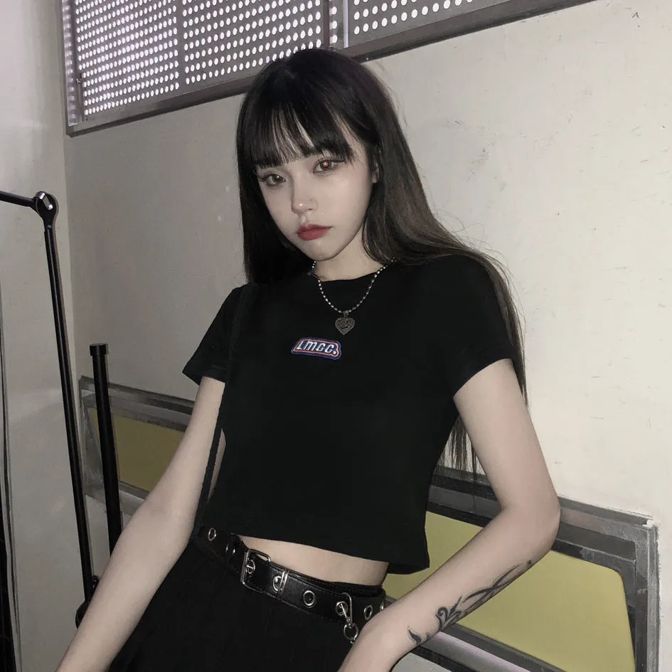 Short Tops Women INS Summer Korea Alphabets Slim Look Bare Belly Sleeve T-Shirt