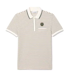 Striped Cotton Pique Heritage Badge Polo Shirt Flour/Multicolor