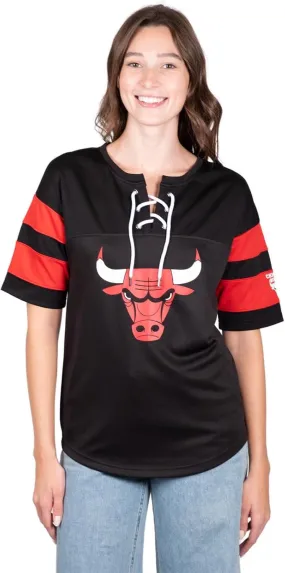 Ultra Game NBA Official Women's Super Soft Mesh Lace-up Jersey Shirt, Chicago Bulls, Black|Chicago Bulls