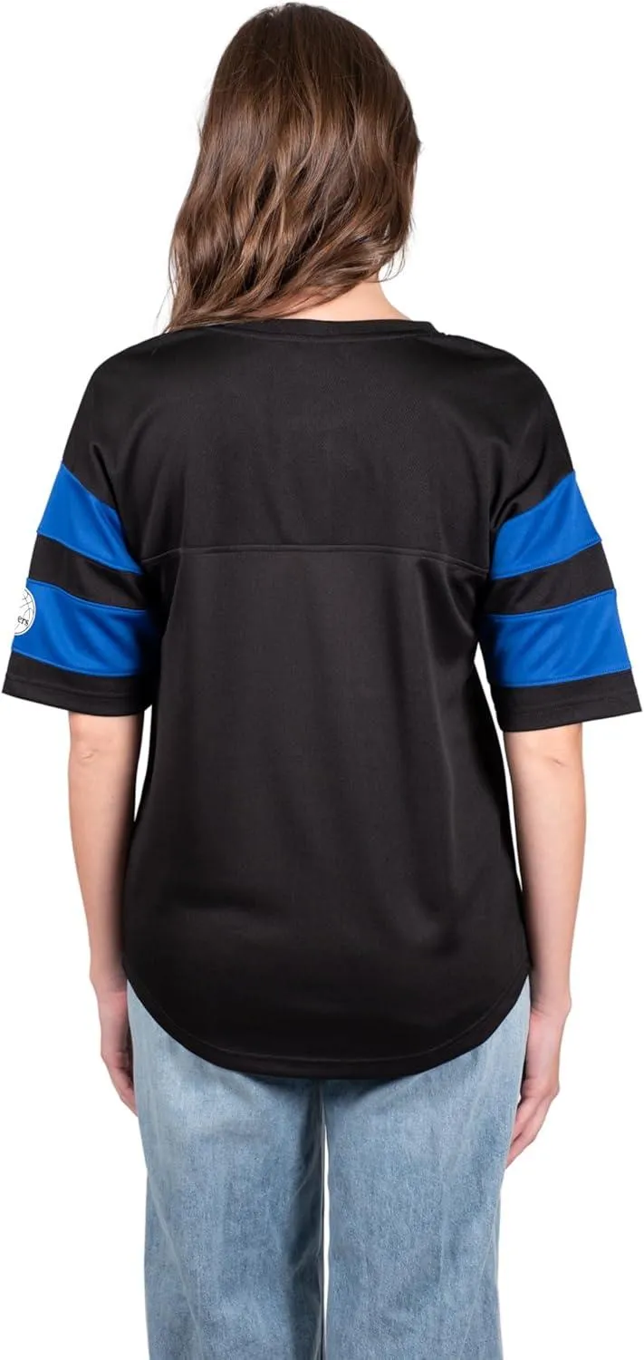 Ultra Game NBA Official Women's Super Soft Mesh Lace-up Jersey Shirt, Philadelphia 76ers, Black|Philadelphia 76ers