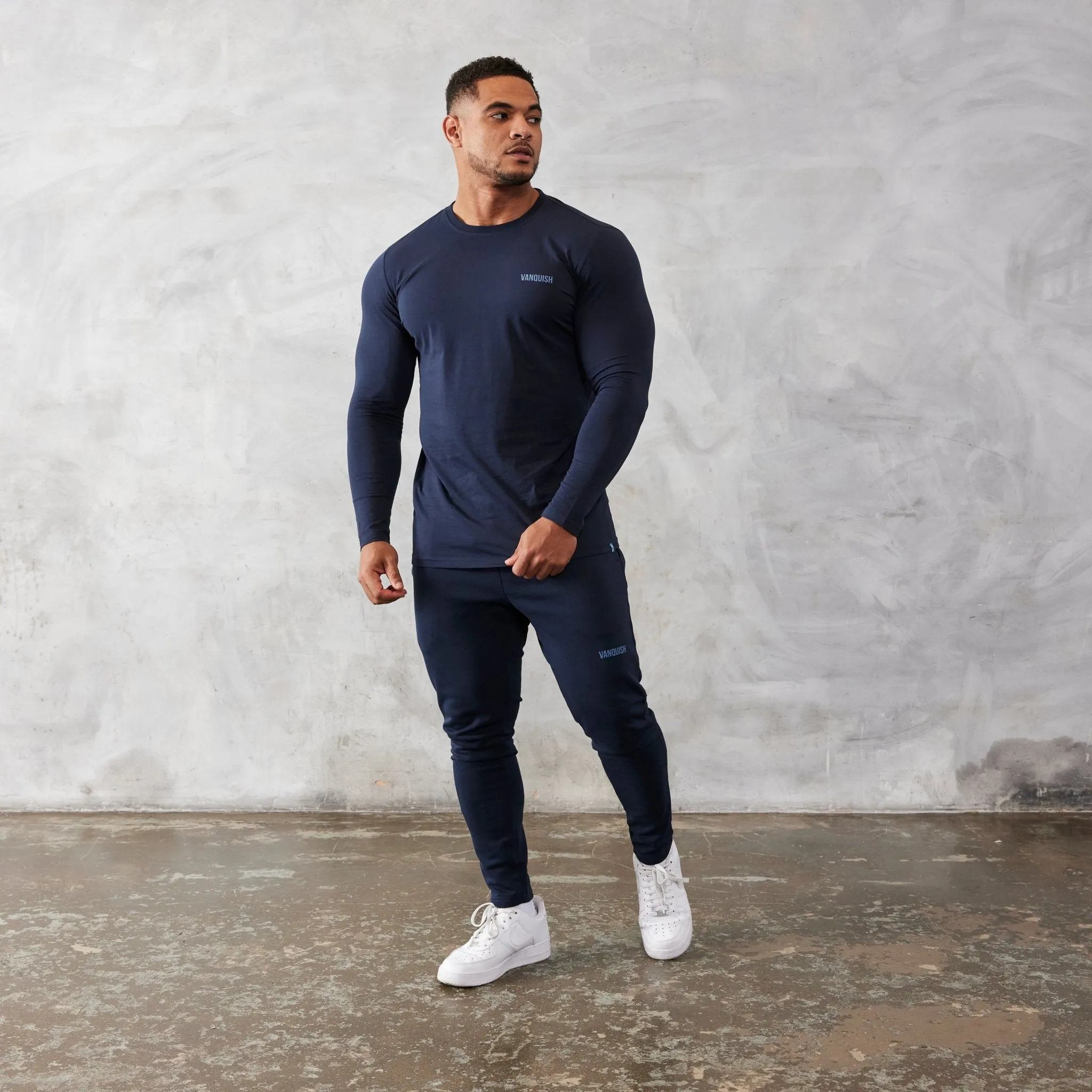 Vanquish Essential Navy Blue Slim Fit Long Sleeve T Shirt