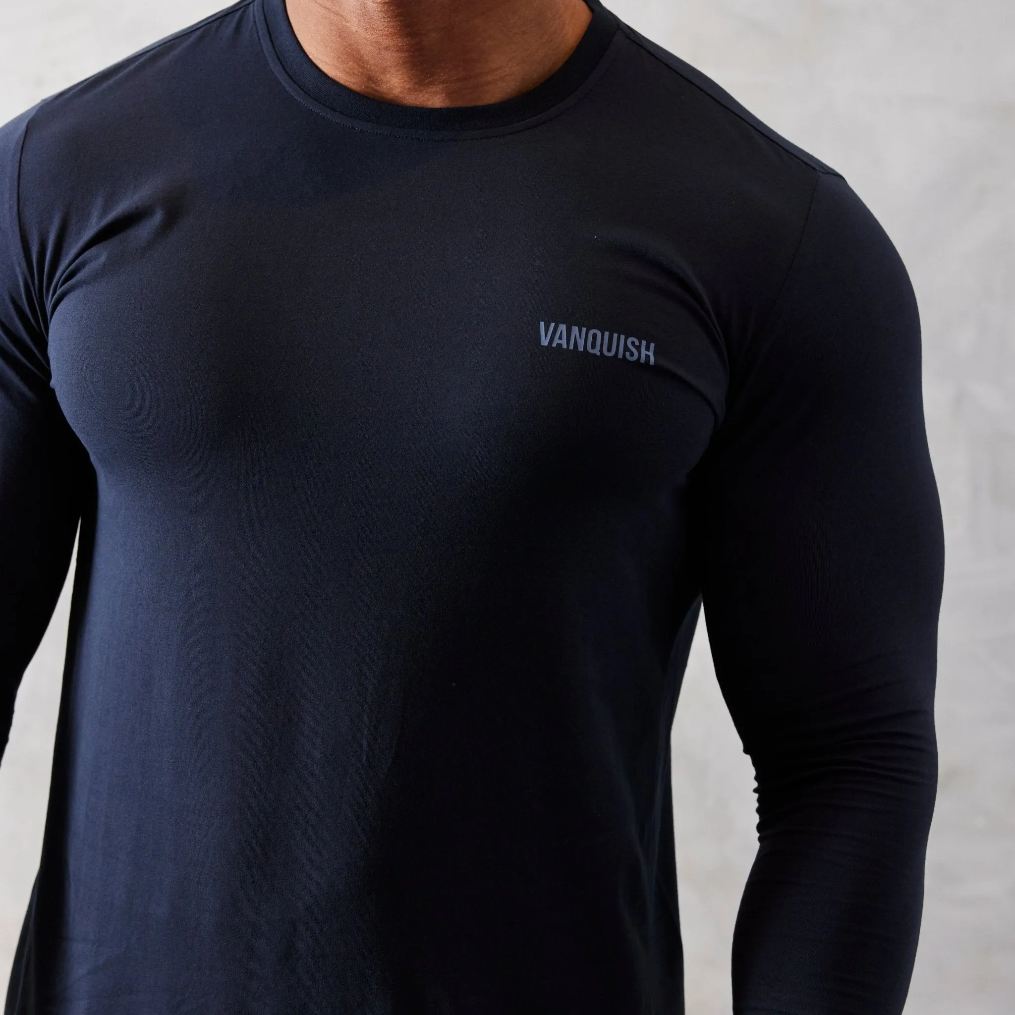 Vanquish Essential Navy Blue Slim Fit Long Sleeve T Shirt
