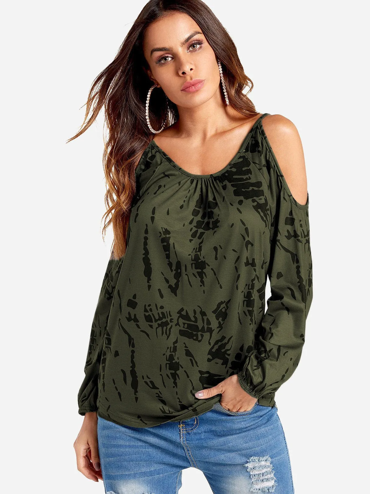 Wholesale Cold Shoulder Cut Out Long Sleeve Tee