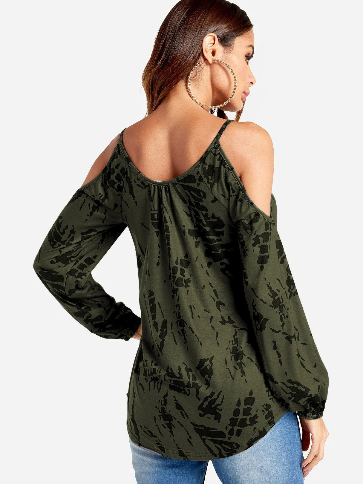 Wholesale Cold Shoulder Cut Out Long Sleeve Tee