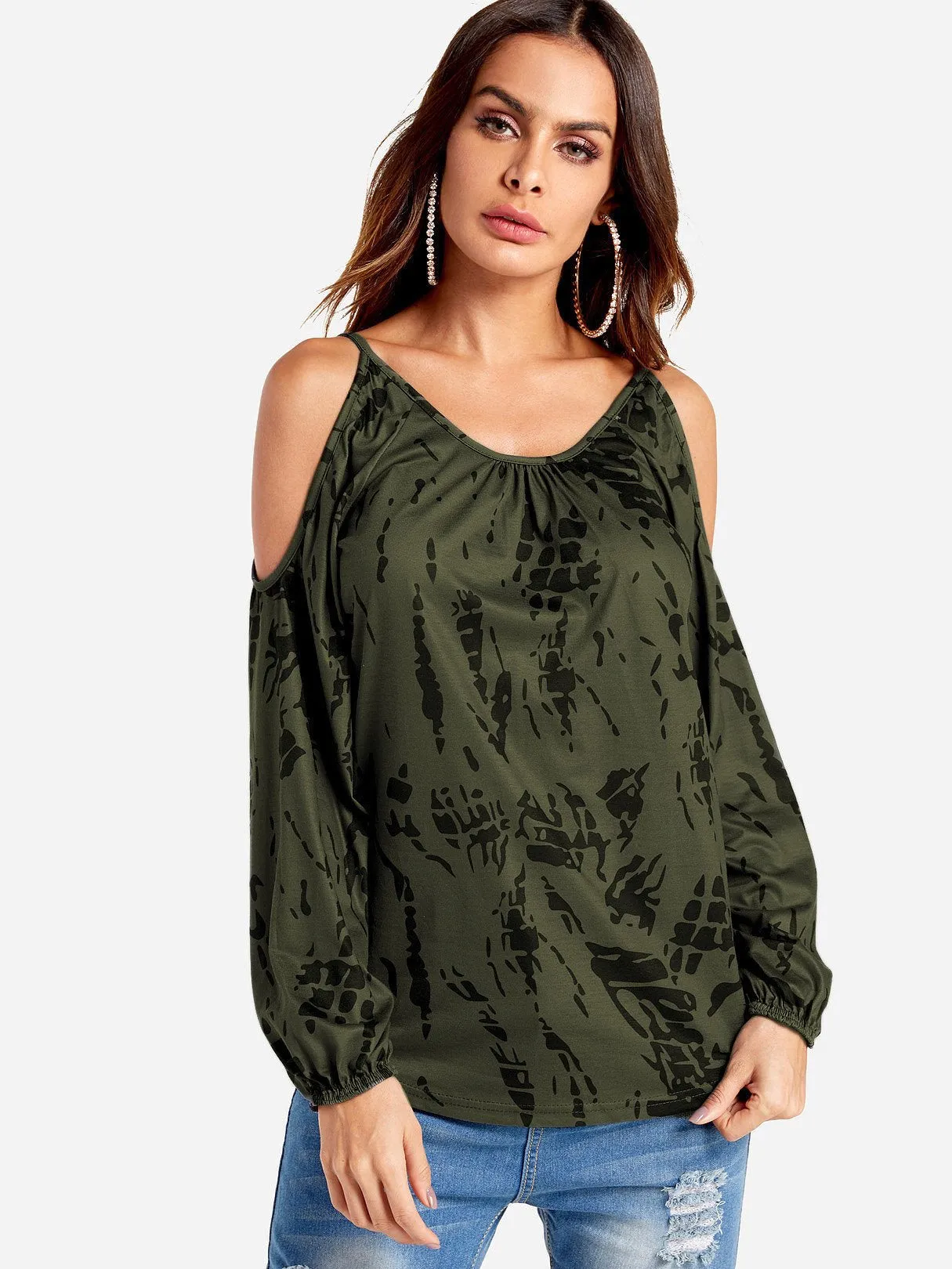 Wholesale Cold Shoulder Cut Out Long Sleeve Tee