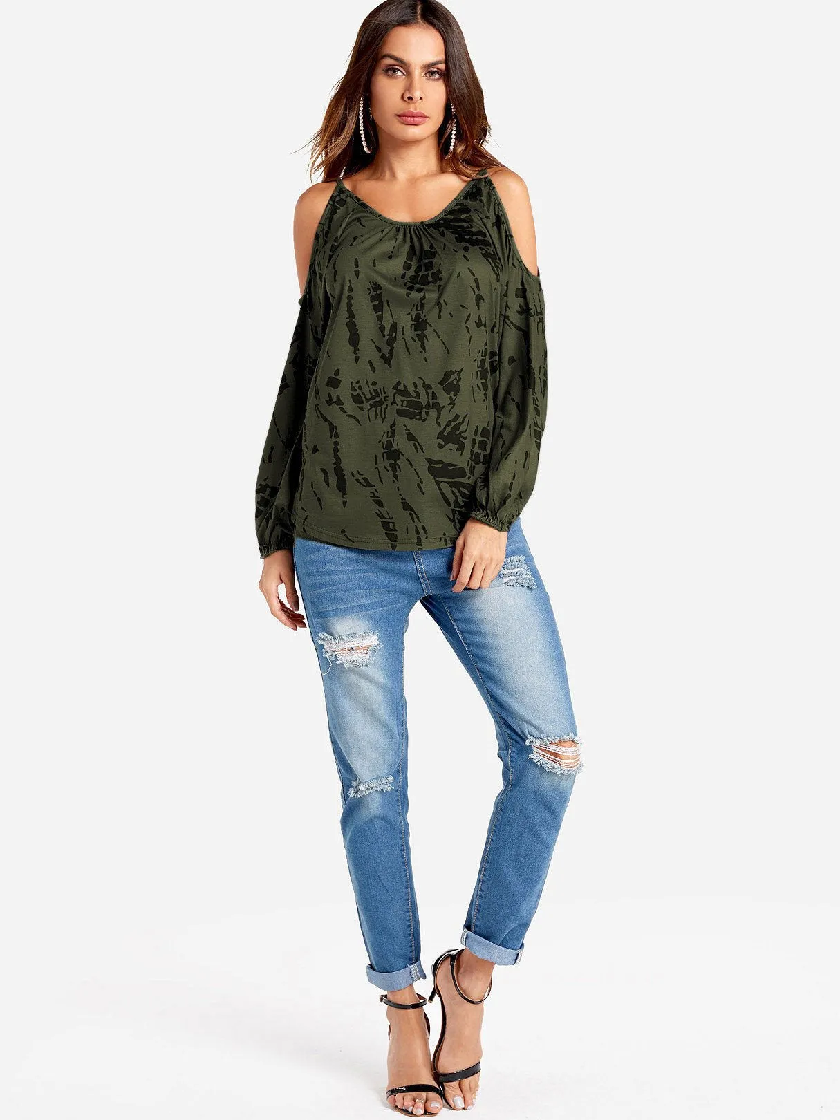 Wholesale Cold Shoulder Cut Out Long Sleeve Tee