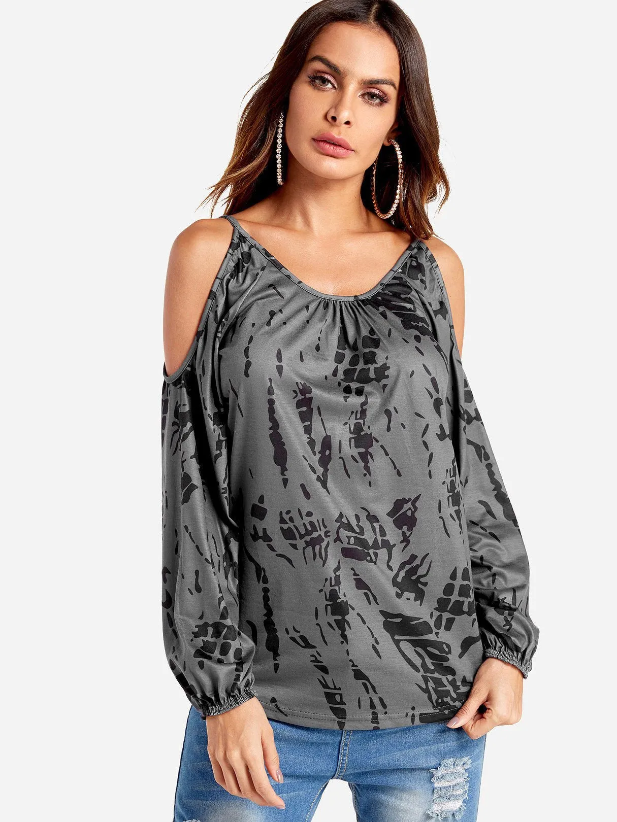 Wholesale Cold Shoulder Cut Out Long Sleeve Tee