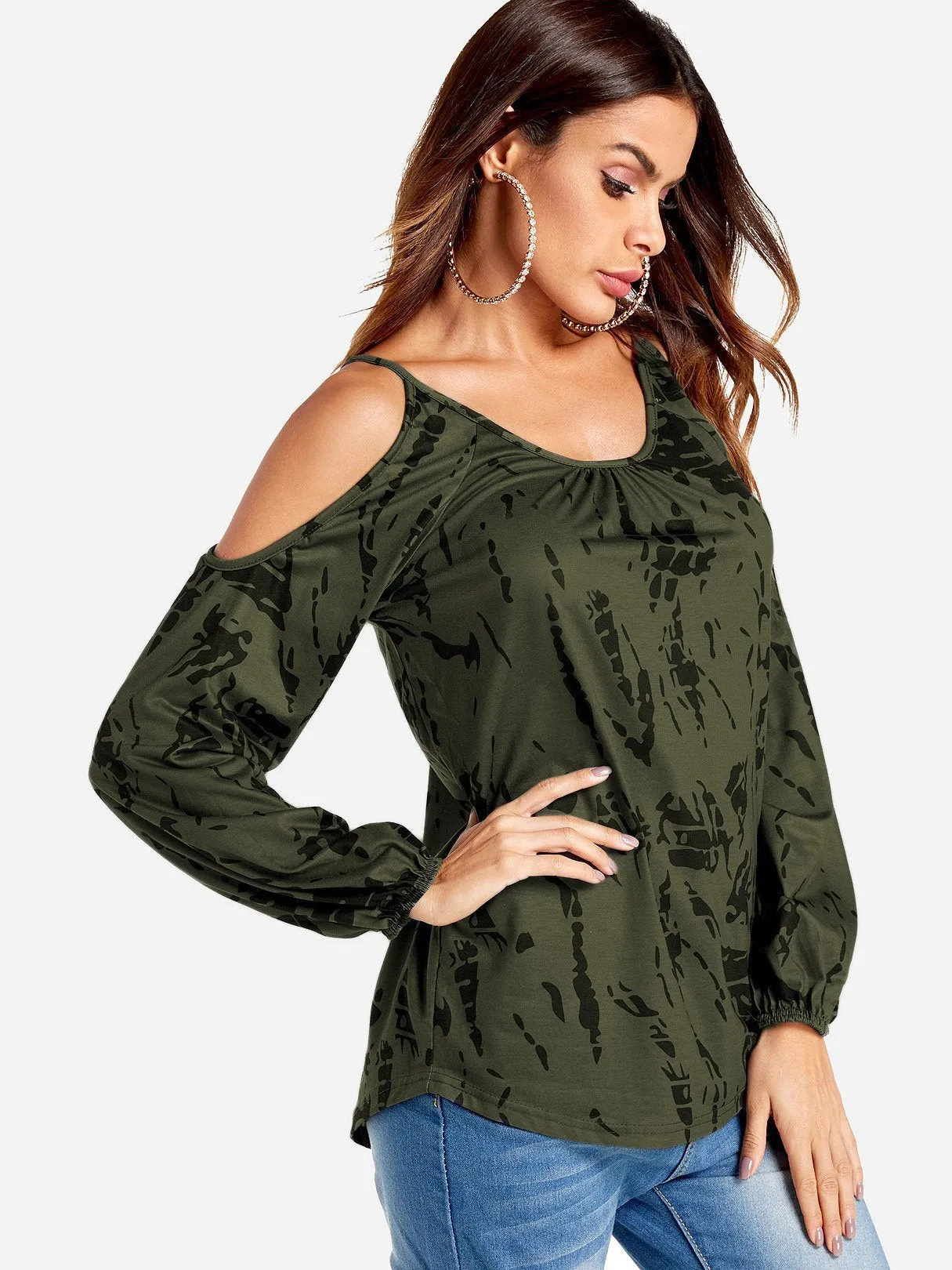 Wholesale Cold Shoulder Cut Out Long Sleeve Tee