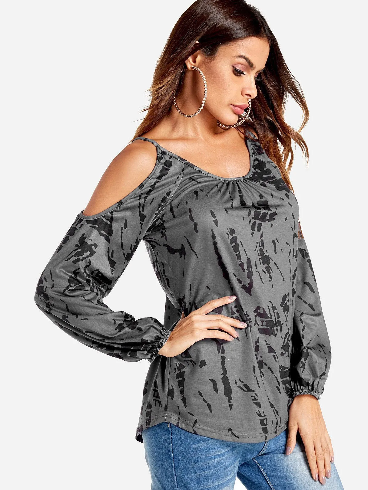 Wholesale Cold Shoulder Cut Out Long Sleeve Tee