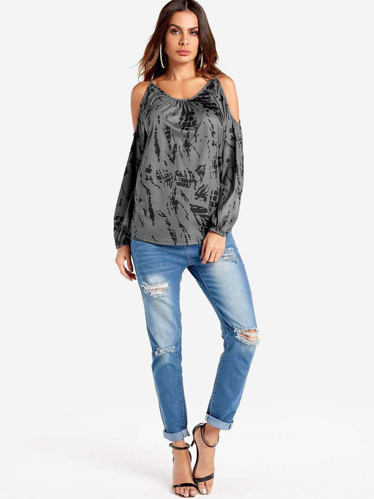 Wholesale Cold Shoulder Cut Out Long Sleeve Tee