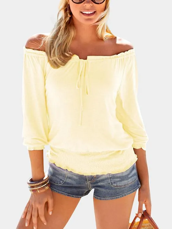 Wholesale Off The Shoulder 3/4 Sleeve Length Plain T-Shirts