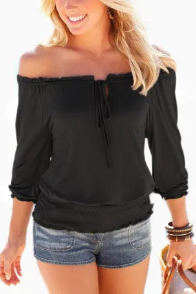 Wholesale Off The Shoulder 3/4 Sleeve Length Plain T-Shirts