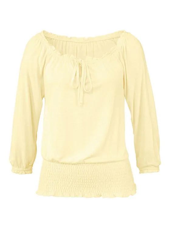 Wholesale Off The Shoulder 3/4 Sleeve Length Plain T-Shirts