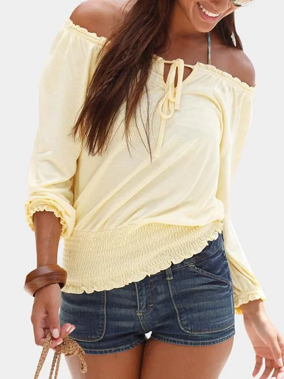 Wholesale Off The Shoulder 3/4 Sleeve Length Plain T-Shirts