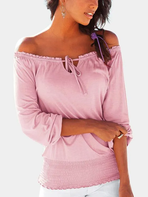 Wholesale Off The Shoulder 3/4 Sleeve Length Plain T-Shirts
