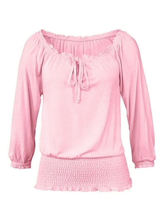Wholesale Off The Shoulder 3/4 Sleeve Length Plain T-Shirts