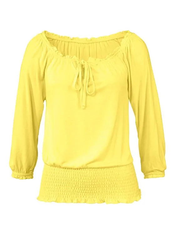 Wholesale Off The Shoulder 3/4 Sleeve Length Plain T-Shirts