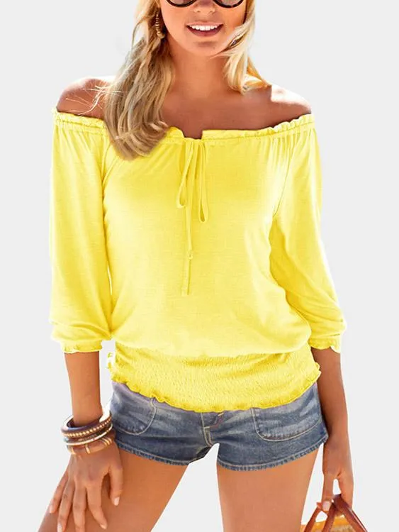 Wholesale Off The Shoulder 3/4 Sleeve Length Plain T-Shirts