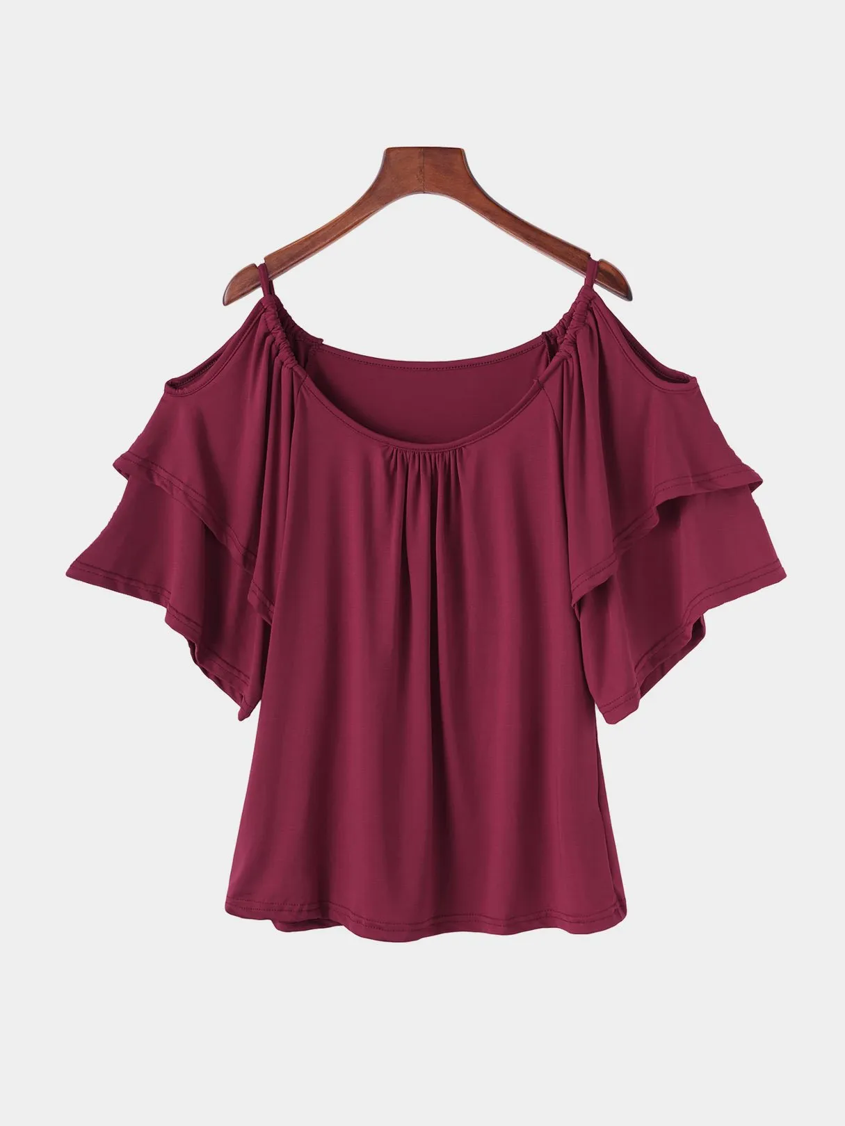 Wholesale Round Neck Cold Shoulder Tiered Half Sleeve T-Shirts