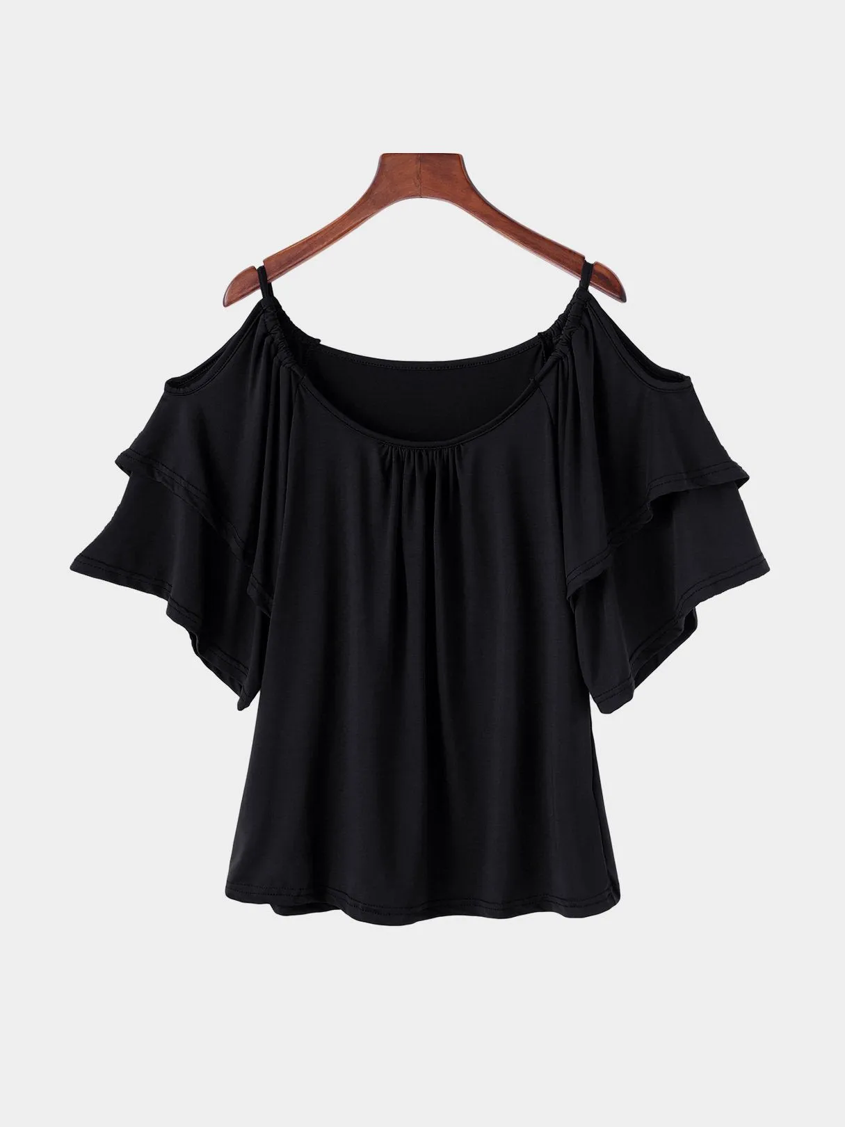 Wholesale Round Neck Cold Shoulder Tiered Half Sleeve T-Shirts