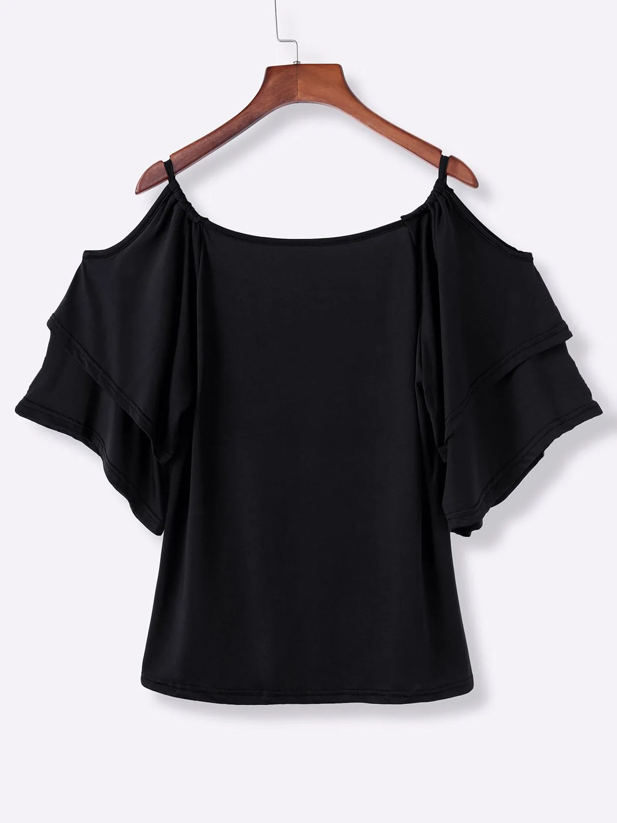 Wholesale Round Neck Cold Shoulder Tiered Half Sleeve T-Shirts