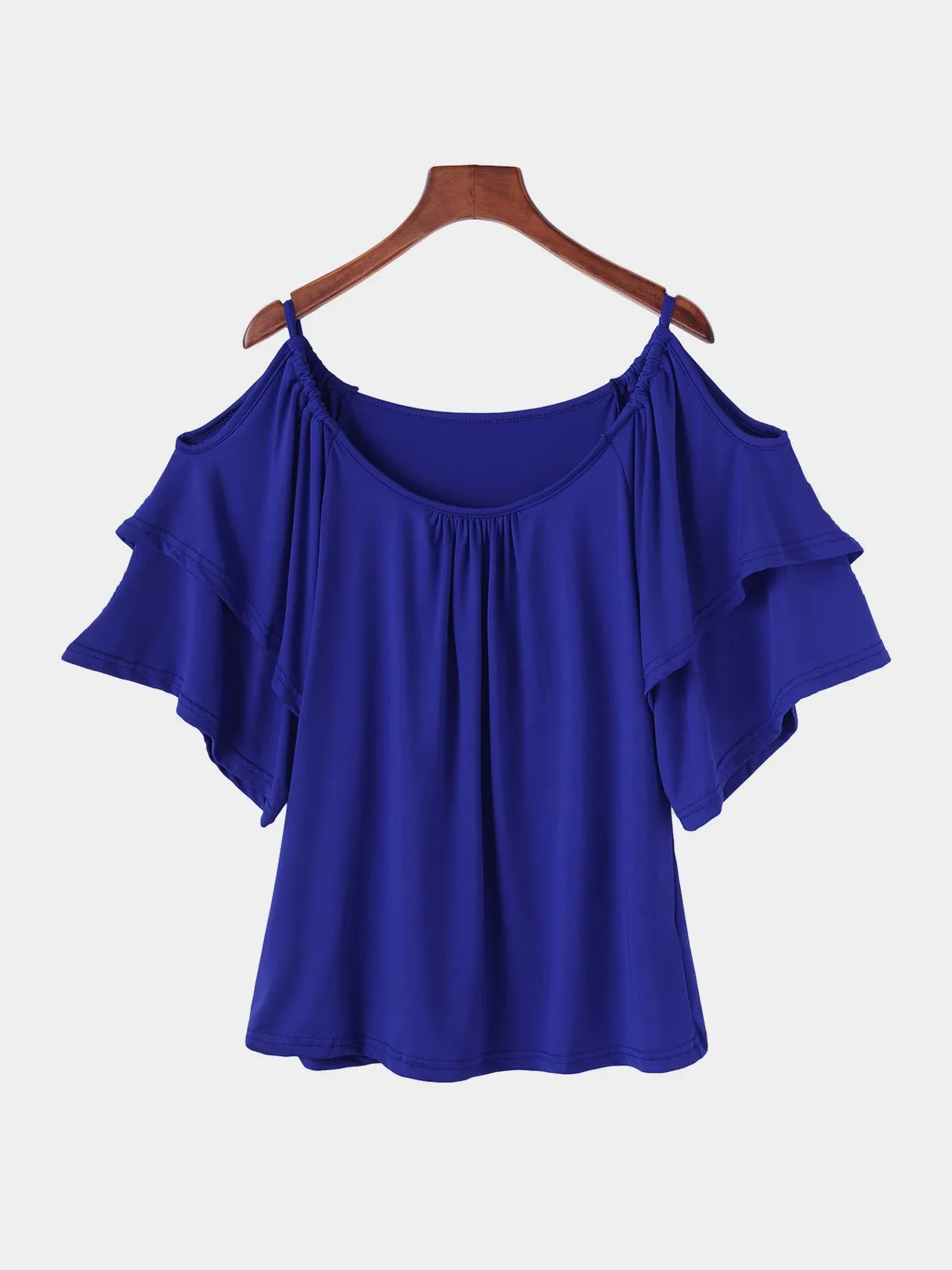 Wholesale Round Neck Cold Shoulder Tiered Half Sleeve T-Shirts