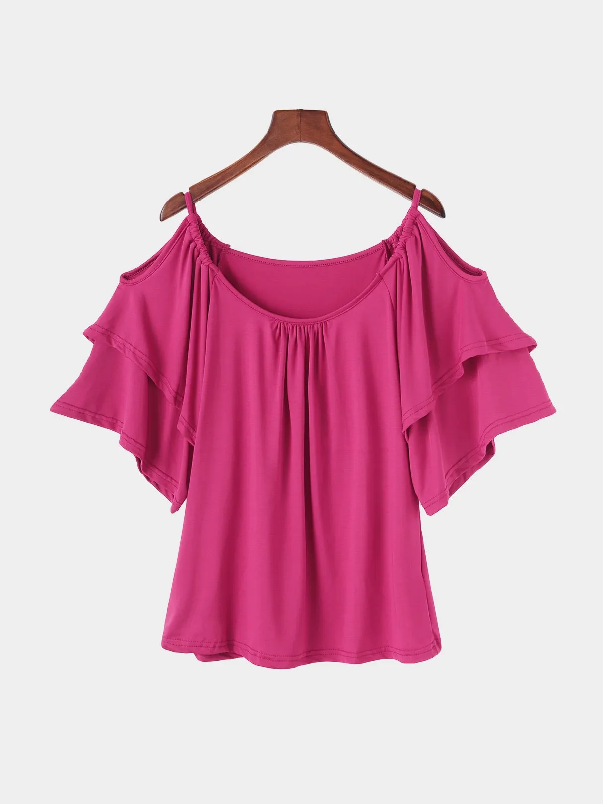 Wholesale Round Neck Cold Shoulder Tiered Half Sleeve T-Shirts