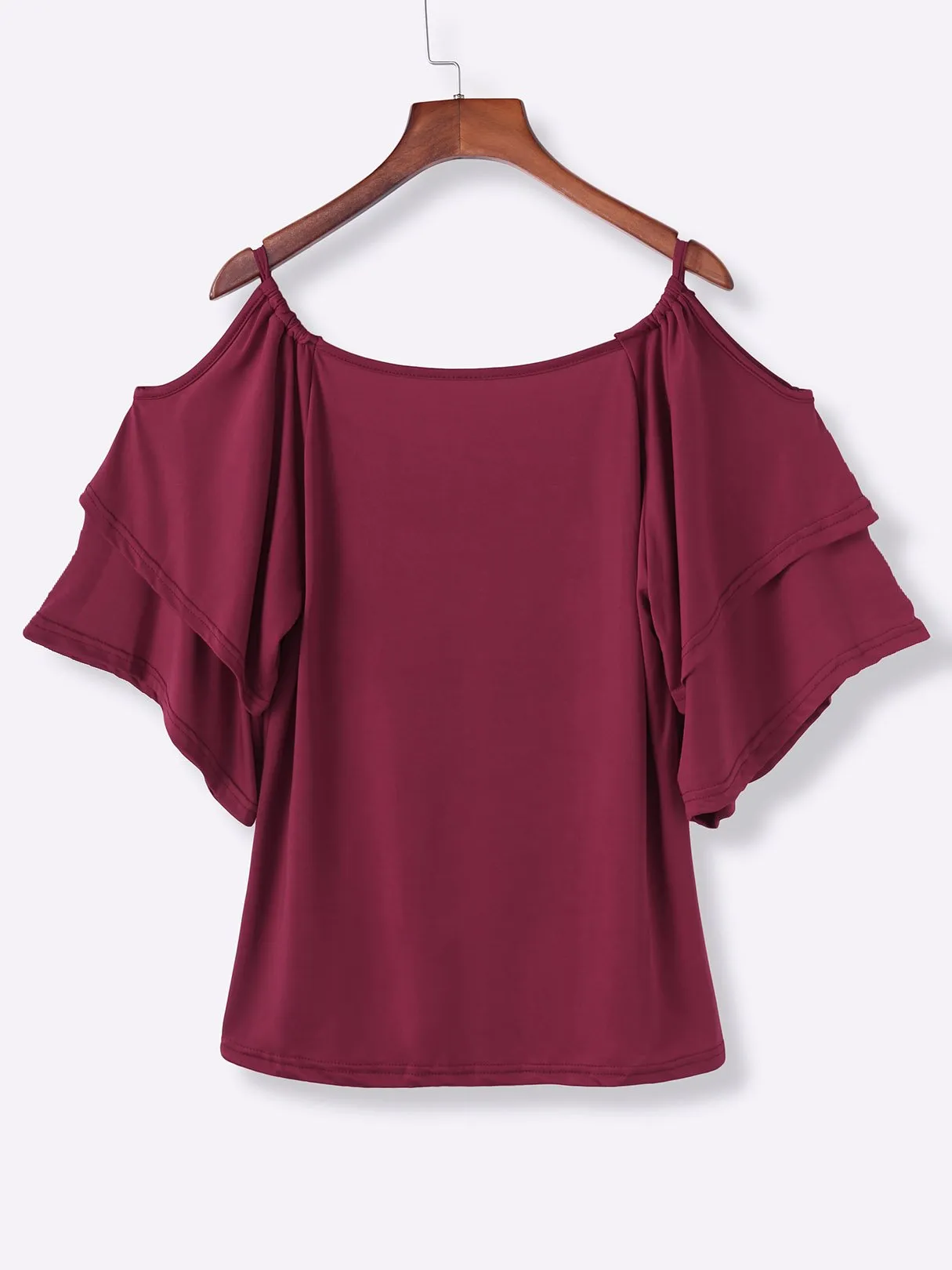 Wholesale Round Neck Cold Shoulder Tiered Half Sleeve T-Shirts