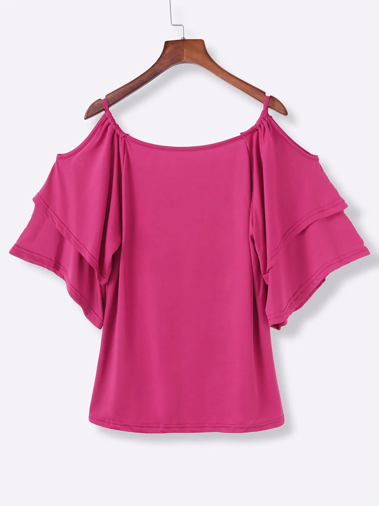 Wholesale Round Neck Cold Shoulder Tiered Half Sleeve T-Shirts