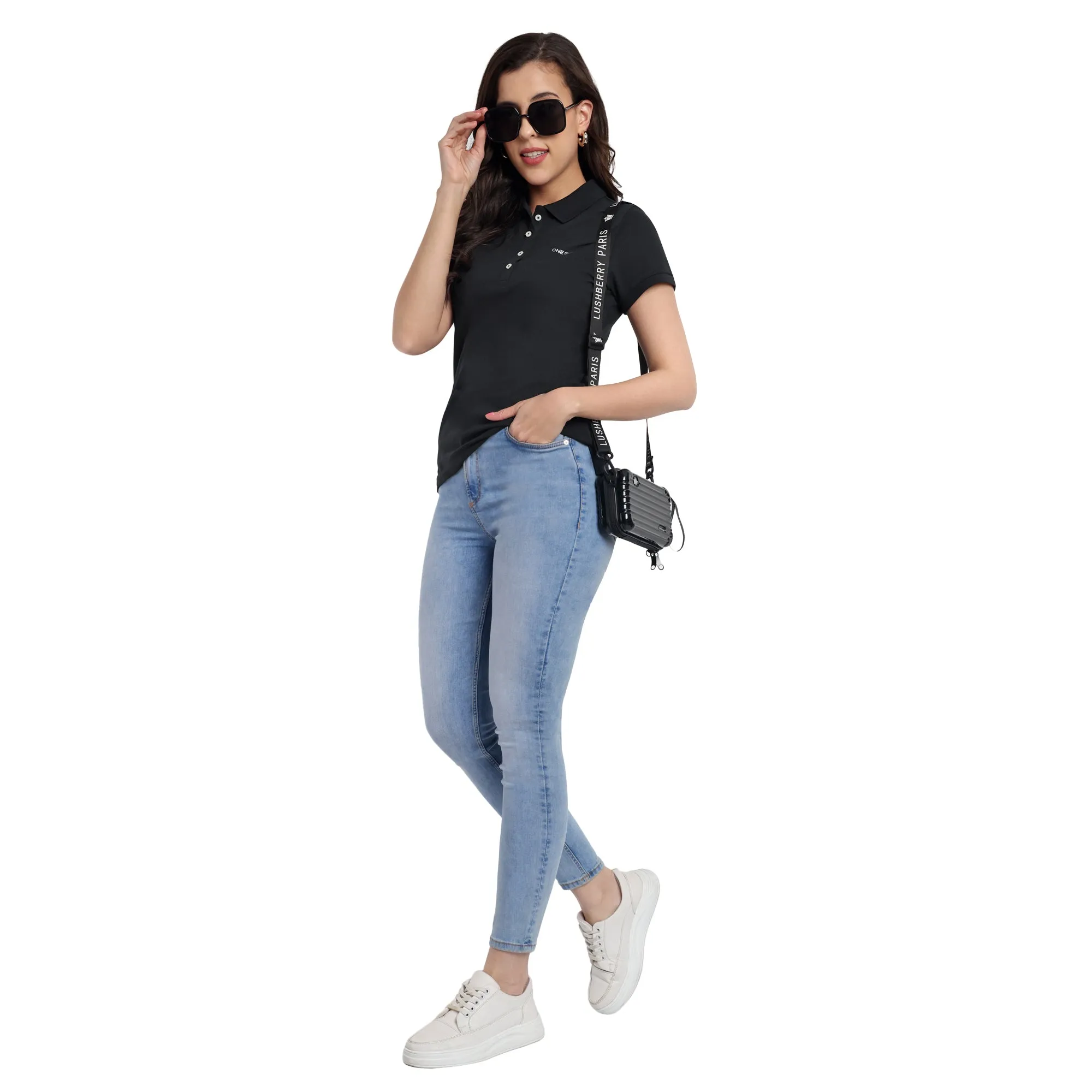 Women Black Comfort Cotton Polo T-Shirt