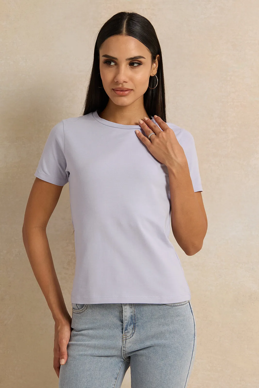 Women Blue Short Sleeve Crew Neck T-Shirt
