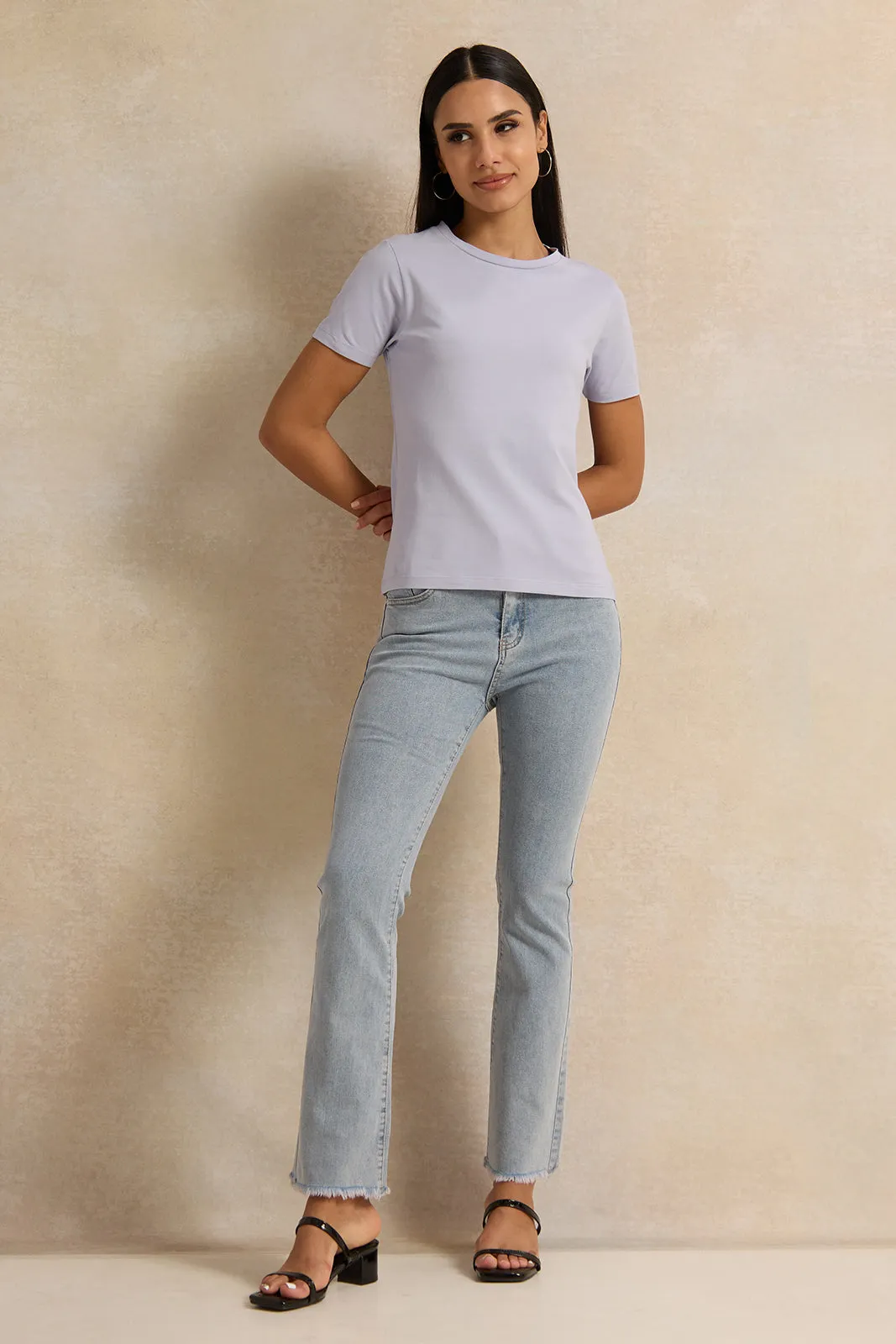 Women Blue Short Sleeve Crew Neck T-Shirt