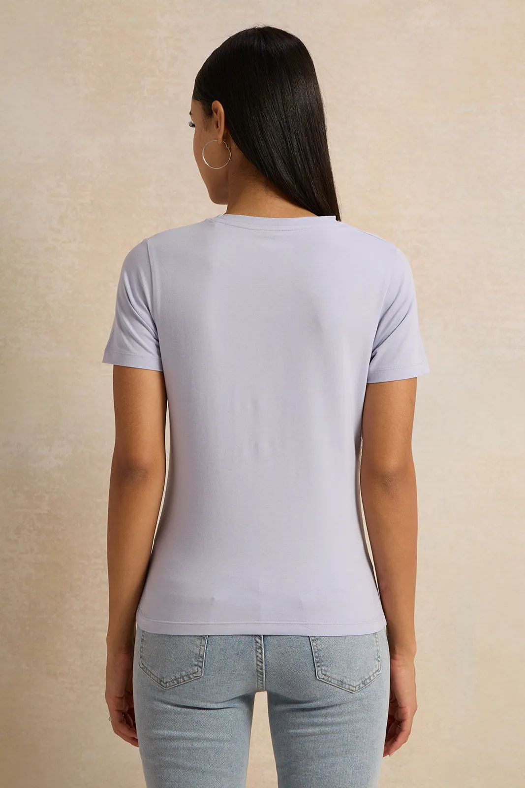 Women Blue Short Sleeve Crew Neck T-Shirt