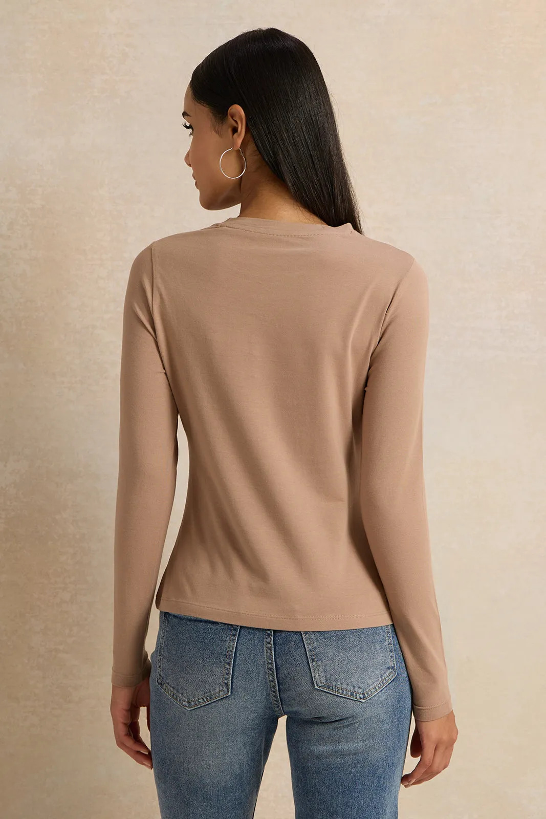 Women Brown Crew Neck T-Shirt