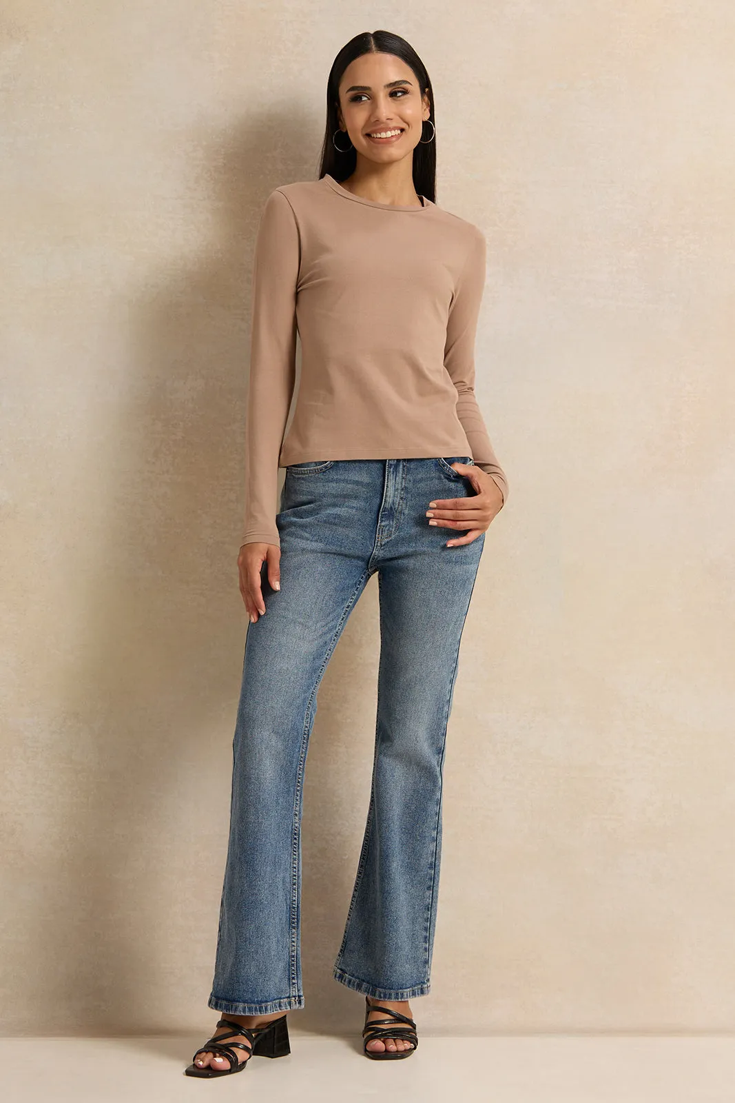 Women Brown Crew Neck T-Shirt