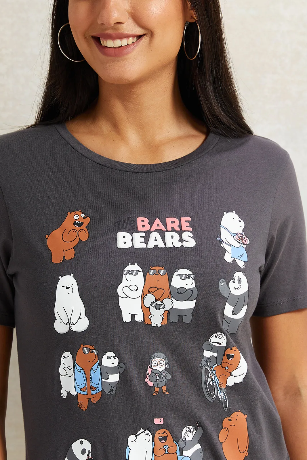 Women Grey We Bare Bears Printed T-Shirt