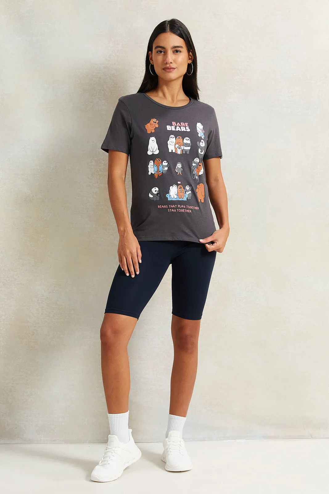 Women Grey We Bare Bears Printed T-Shirt