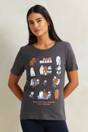 Women Grey We Bare Bears Printed T-Shirt
