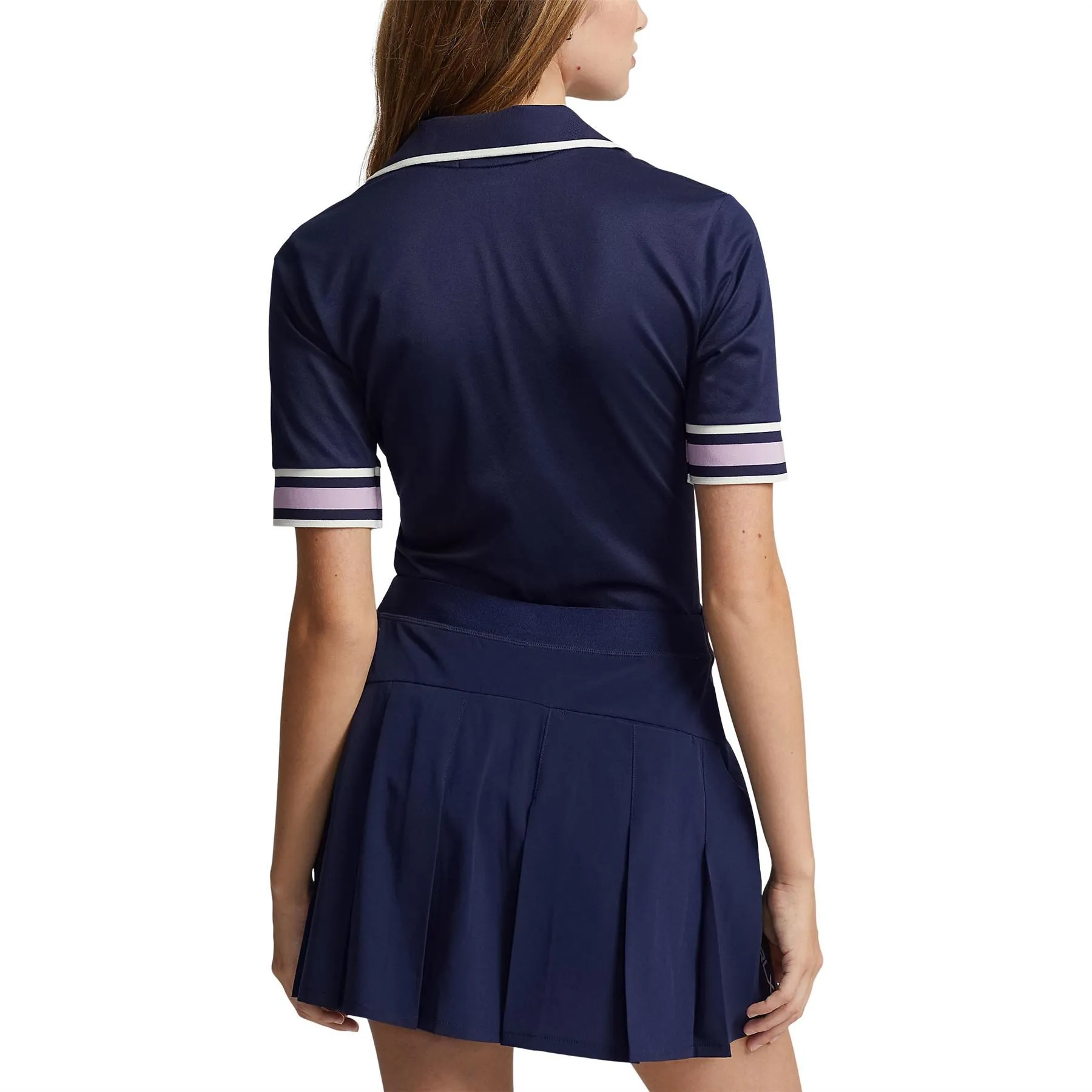 Womens Tour Pique Cricket Polo Shirt French Navy/Light Mauve/Chic Cream - AW23