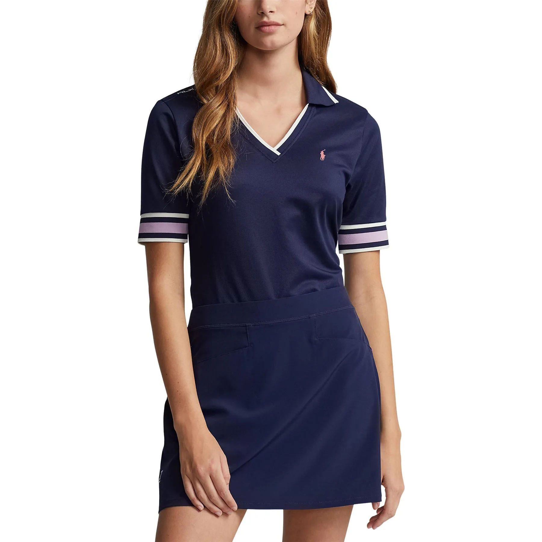 Womens Tour Pique Cricket Polo Shirt French Navy/Light Mauve/Chic Cream - AW23