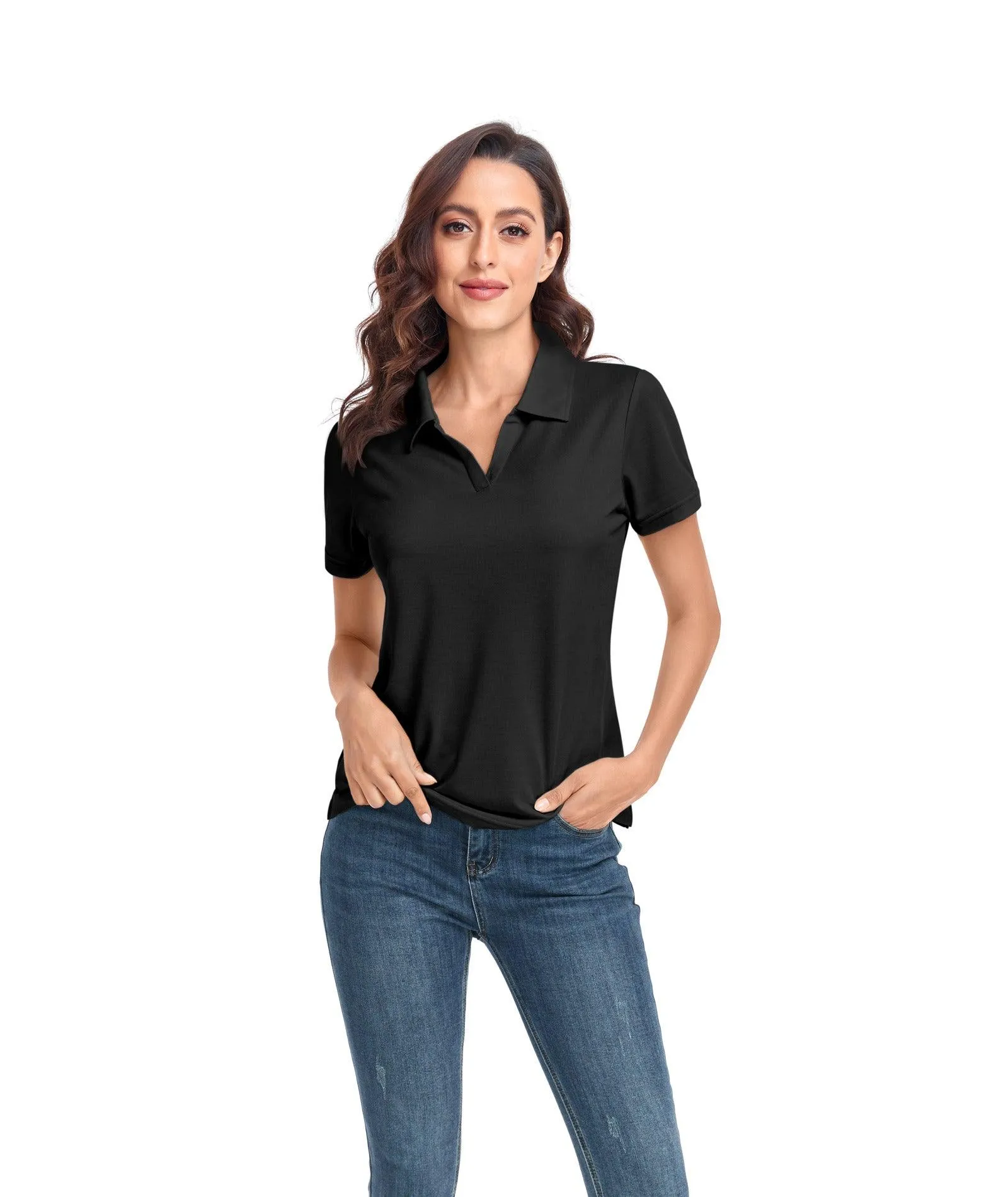 Women's V-Neck Dry Fit Golf Polo Shirt-ZPK008254