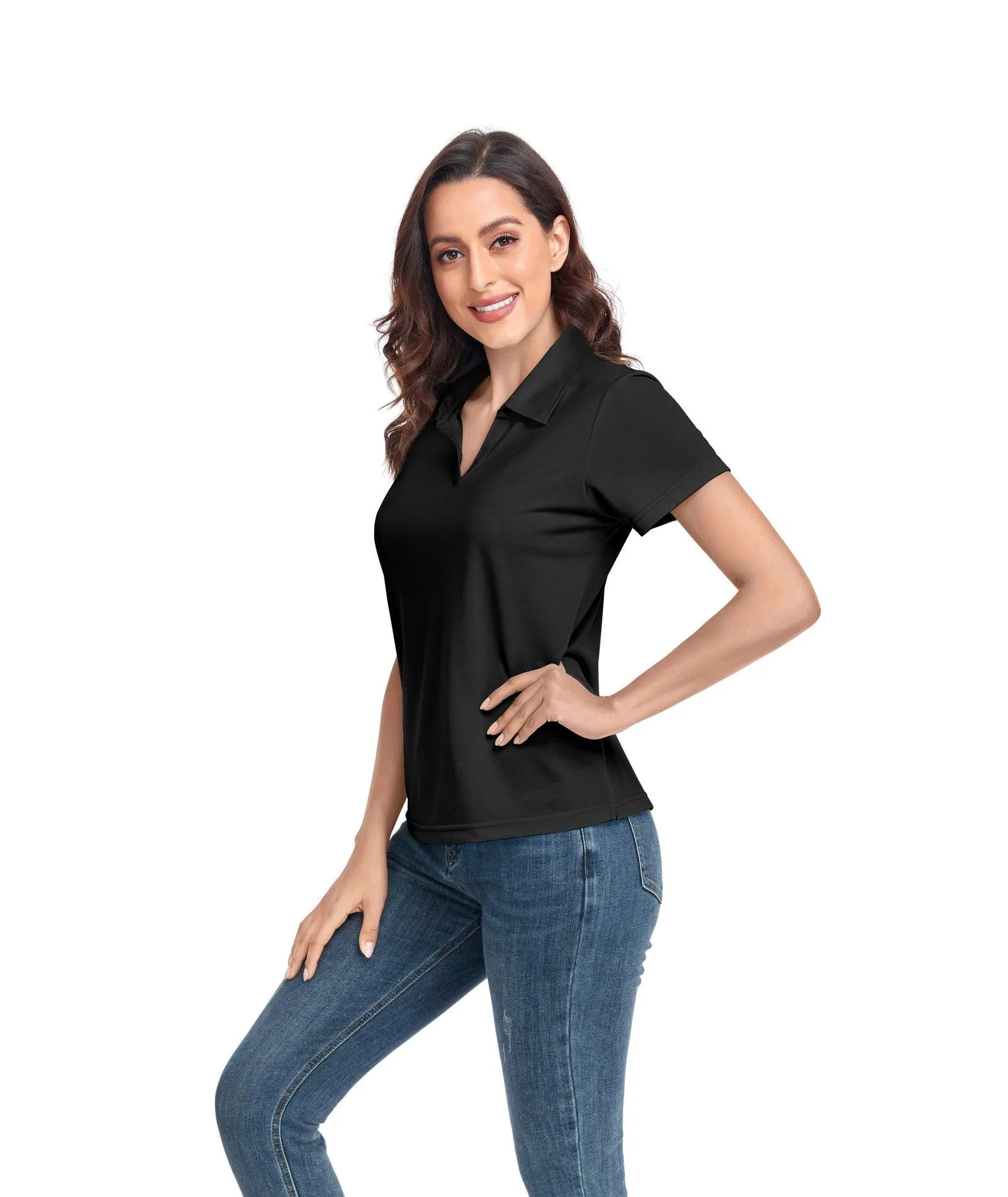 Women's V-Neck Dry Fit Golf Polo Shirt-ZPK008254