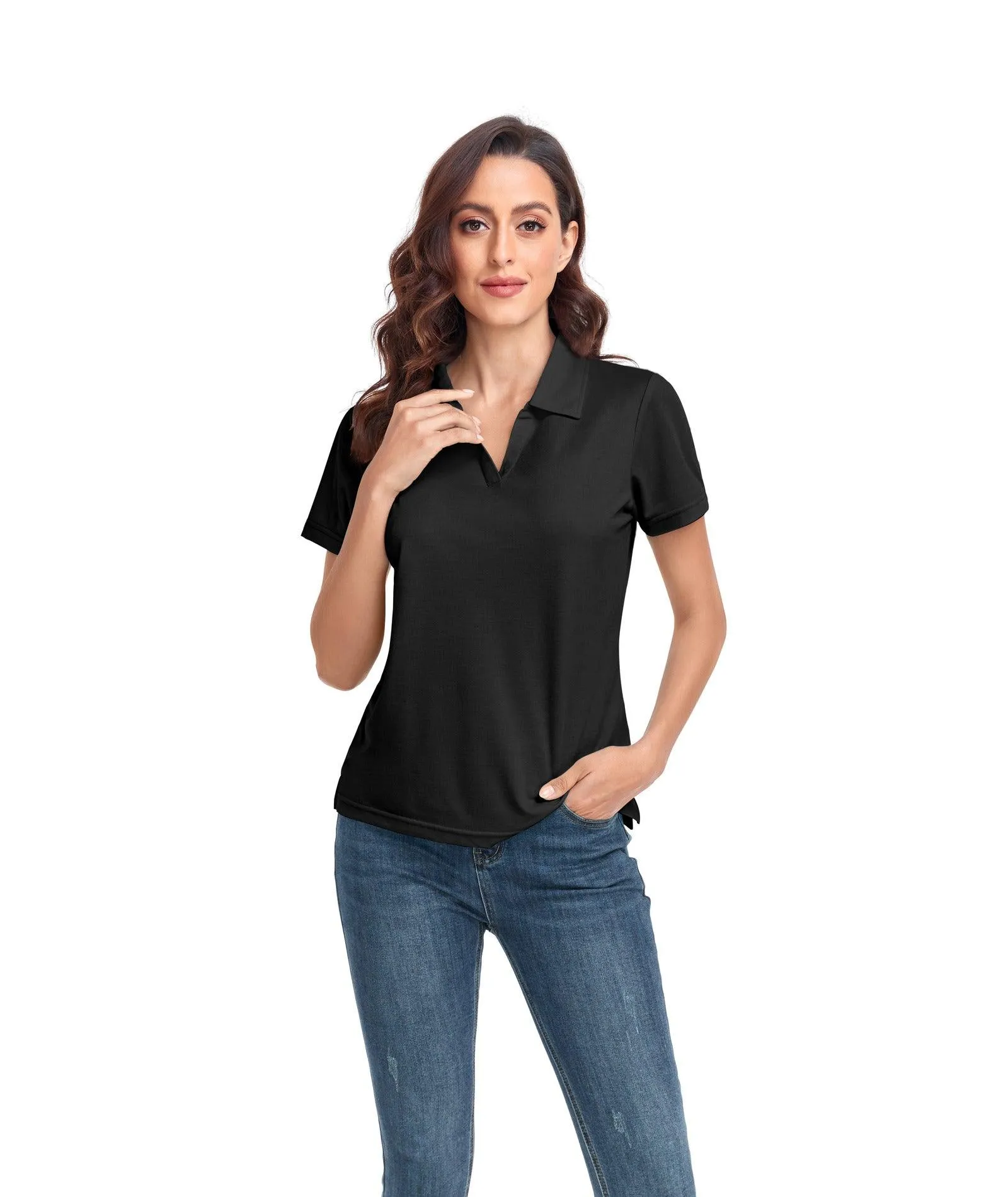 Women's V-Neck Dry Fit Golf Polo Shirt-ZPK008254