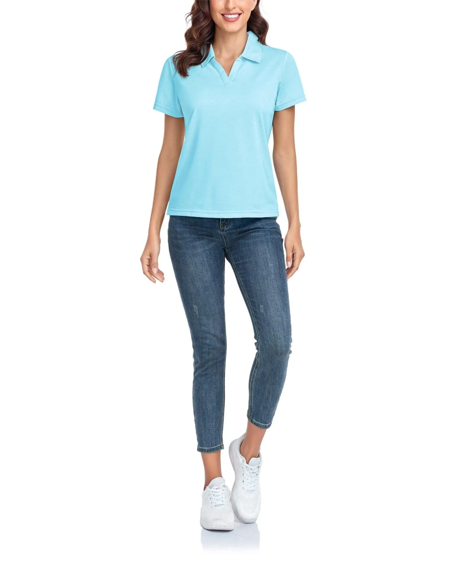 Women's V-Neck Dry Fit Golf Polo Shirt-ZPK008254